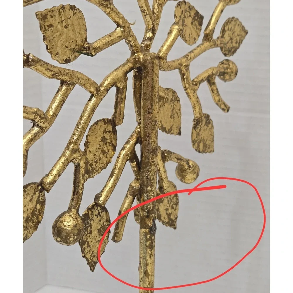 Pair of Intricate Vintage Gold Metal Tree of Life Candle Holders - Read Descrip